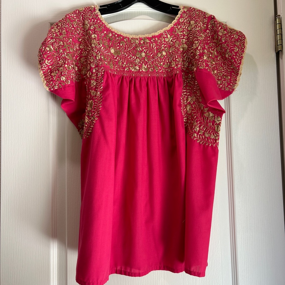 Fuchsia Top with Gold embroidery. Never worn. From Mexico